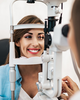 Woman in an eye exam